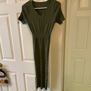 SHEIN Olive Midi Dress with V-Neck